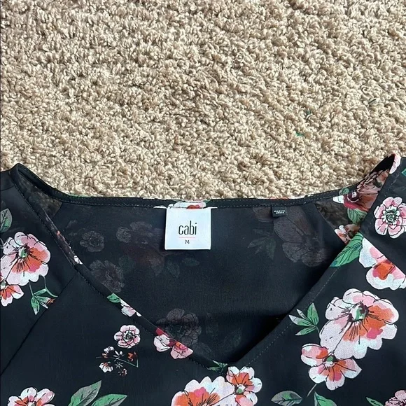 Cabi Garden Floral Black Sheer Women's Blouse Style 3595 Size Medium - Picture 3 of 8